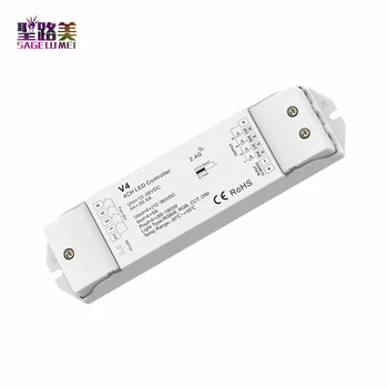 V4 12-36VDC 24V RGBW/RGB/KMT/Dimming 4 Kanālu LED RF Kontrolieris Uztvērējs 4CH 5A/CH Push Dim /Atkārtota aizsardzības CV