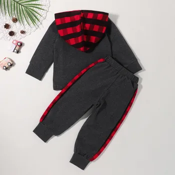 40# Toddler Apģērbu Baby Zēni Meitenes Ziemā Silts Modes Kabatas Pleds Kapuces Džemperis + Bikses Atbilstu Bērna Tracksuit Ropa Niña