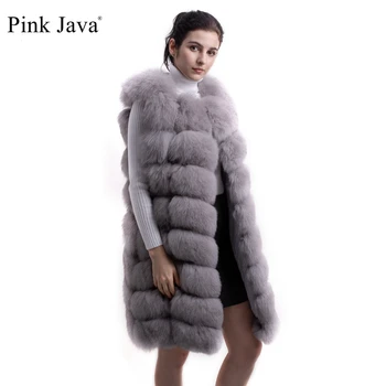 Rozā java QC8032 sieviešu mēteli ziemas luksusa kažokādas jaka nekustamā fox kažokādas veste ilgi veste dabas fox gilet karstā pārdošanas augstas kvalitātes