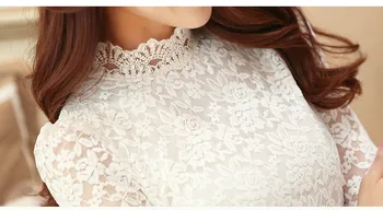 Modes Sieviešu Topi Un Blūzes 2018 Balta Mežģīņu Blūze, Krekls Ar Garām Piedurknēm Plus Lieluma Galotnēm Sieviešu Blūze Blusas Femininas 1695 50