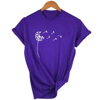 Wildflower Pieneņu Drukāt Sieviešu T-krekls O Apkakli, Īsām Piedurknēm Kokvilnas T Gadījuma Vasaras Sieviešu Meitene Tee Augšu