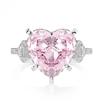 OEVAS Izsmalcinātu 925 sterling sudraba Kāzu gredzeni sievietēm Luksusa Liela Rozā sirds 5.A zircon Dzirkstošo CZ Saderināšanās ballītes jwelry