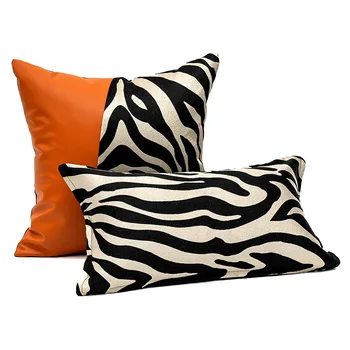 Diphylleia Gaismas Luksusa Zebra Modelis PU Ādas Līmēšana Dīvāna Spilvens, Spilvena Vāka Dizainers Atzveltnes Spilvenu Cover Orange Krāsa