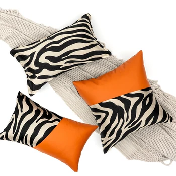 Diphylleia Gaismas Luksusa Zebra Modelis PU Ādas Līmēšana Dīvāna Spilvens, Spilvena Vāka Dizainers Atzveltnes Spilvenu Cover Orange Krāsa