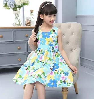 Vasaras kleita meitene drukāt puķu meitene kleitu, bērnu drēbītes meitenei bērnu modes princese saģērbt