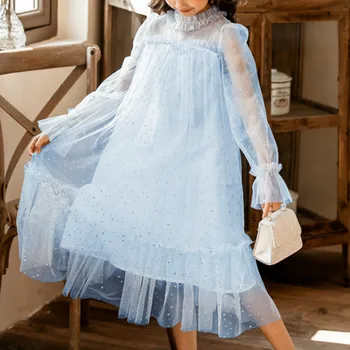 Modes 2020. gada Pavasarī un Vasarā Jaunā Stila Cute Princese Kleita Bērni Meitenes ar garām Piedurknēm Zvaigžņu Kleitas Bērnu Meitenes Acu Kleitas, #8616