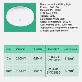 12W/18W LED Griestu Lampas PIR Kustības Sensoru 220V Auksti Balta LED Mordern Griestu Gaismas Foajē Gaiteņiem Balkona