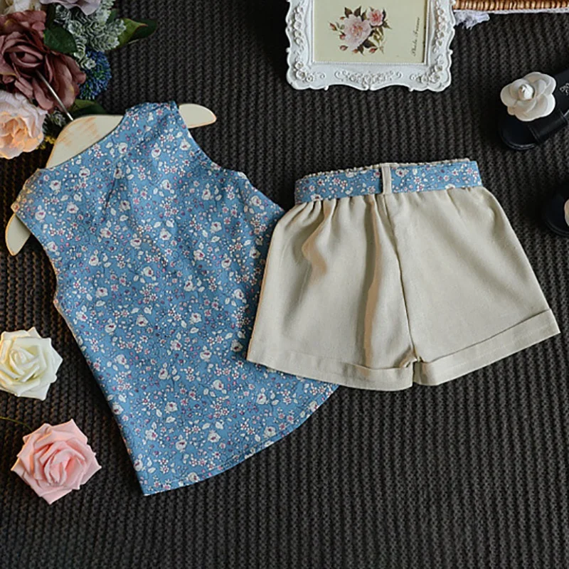 1-6T Bērniem, Komplekti Bērnu Meiteņu Vasaras Tērpi Valsts Stila Kokvilnas Ziedu Modeļus Īsu +Elsas Meiteņu Apģērbs