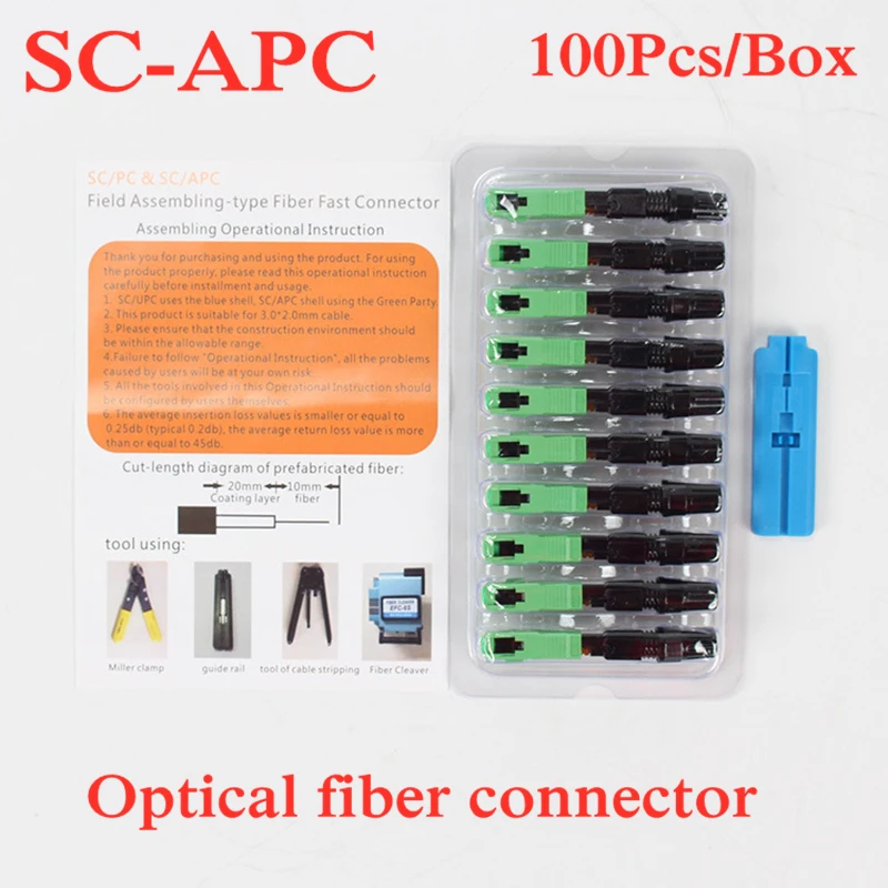 100GAB FTTH SC APC single-mode fiber optic SC APC ātrais savienotājs Optisko Šķiedru Ātri Savienotājs Piegādes pre-iegultā