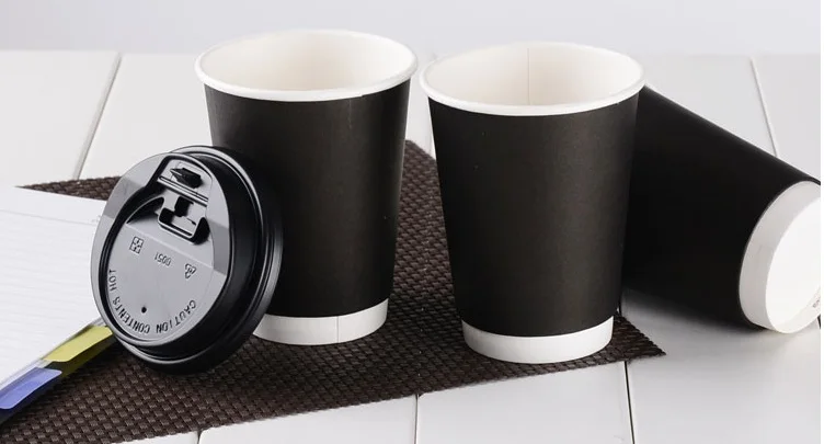 10pcs 400 ml melna papīra kauss, siltuma izolācijas vienreizējās lietošanas kafijas krūze ar diviem slāņiem, kafijas veikali, logo druka ir pieejams