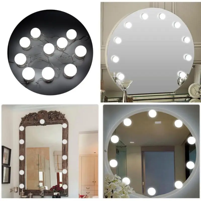 10pcs Aplauzums Spogulis Tualetes LED Spuldzes Komplektā Regulējamu Spilgtumu gaismas Apgaismoti Kosmētikas Make up Spoguļi USB Uzlāde