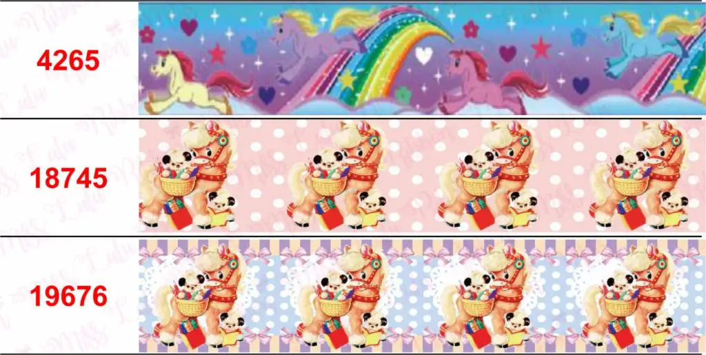 16mm-75mm Karikatūra Zirgu Sērijas Rainbow Star Sirds Iespiesti Grosgrain/Elastīgu Lenti Tauriņš Punkti DIY Matu Bowknots 50yards/roll