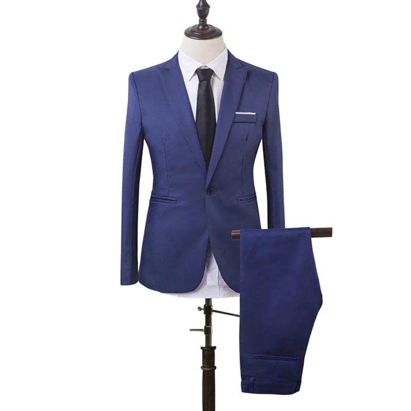 2 GAB./Komplekts Vīriešu Slim Fit Formālas Biznesa Tuxedos žakete Bikses Puse Kāzu Balli Kāzu Office Biznesa Uzvalks Komplekts