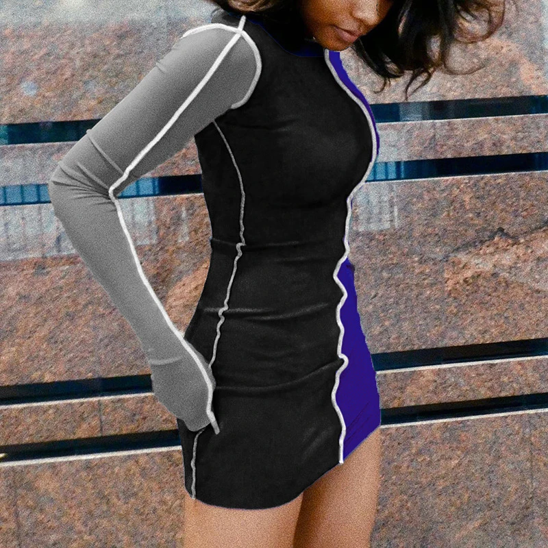 2 krāsas Sexy Sievietes O Kakla Bodycon Mini Kleitu Modes Dāma Krāsu Bloku Bodycon Puse Īsu Kleitu 2020