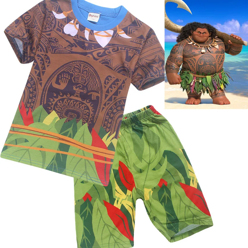 2018 Jaunu Cartoon Moana Apģērbi Zēniem Apģērbi Pidžamas Komplekts Maui Kostīmu 2 gab./komplekts Toddler Zēns Sleepwear Vaiana Vasaras Sporta Kostīmi
