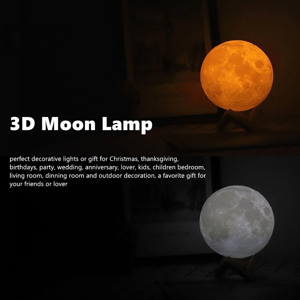 2019 Jaunākās Uzlādējamas 3D Drukas Mēness Lampas, 2 Krāsas Maiņa Pieskarieties Slēdzim, Guļamistabas Grāmatu plaukts Nakts Gaisma Mājas Dekori Radošo Dāvanu