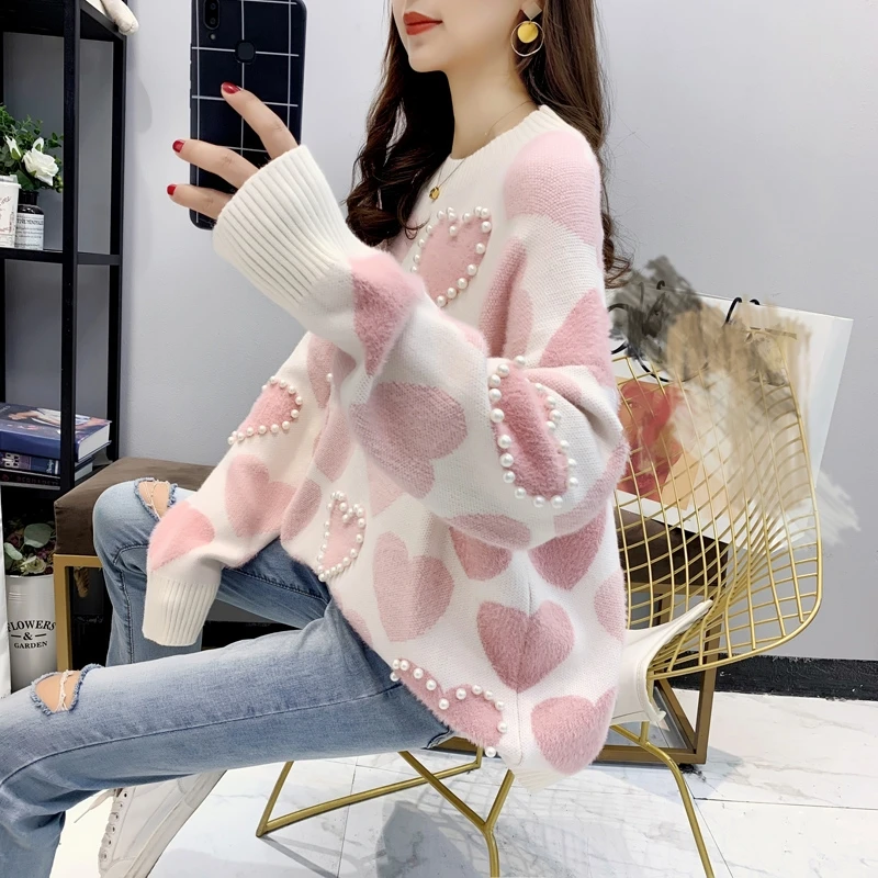 2020 Slinks Stila Ārvalstu Stila Brīvs Džemperis Sievietēm Korejiešu Versija Džemperis Džemperis Mazu, Svaigu Pērle Plīša Jaka Rudens