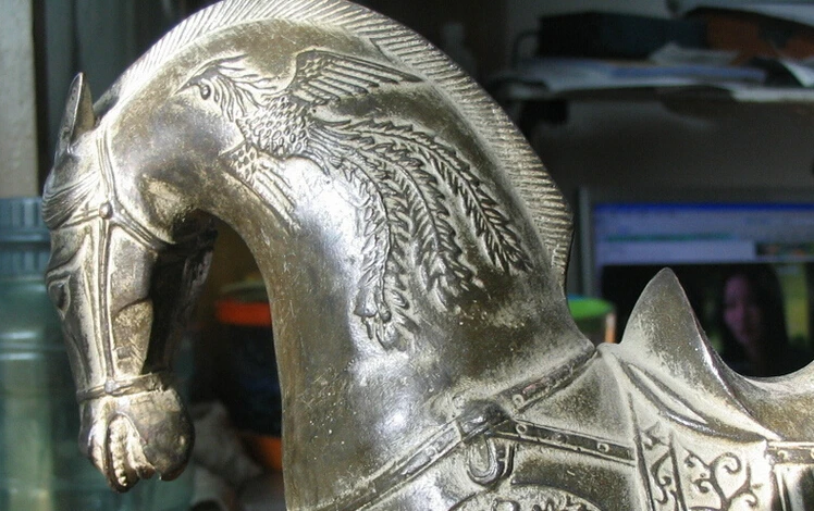 25cm Dragon Phoenix totem zirgu bronzas statuja