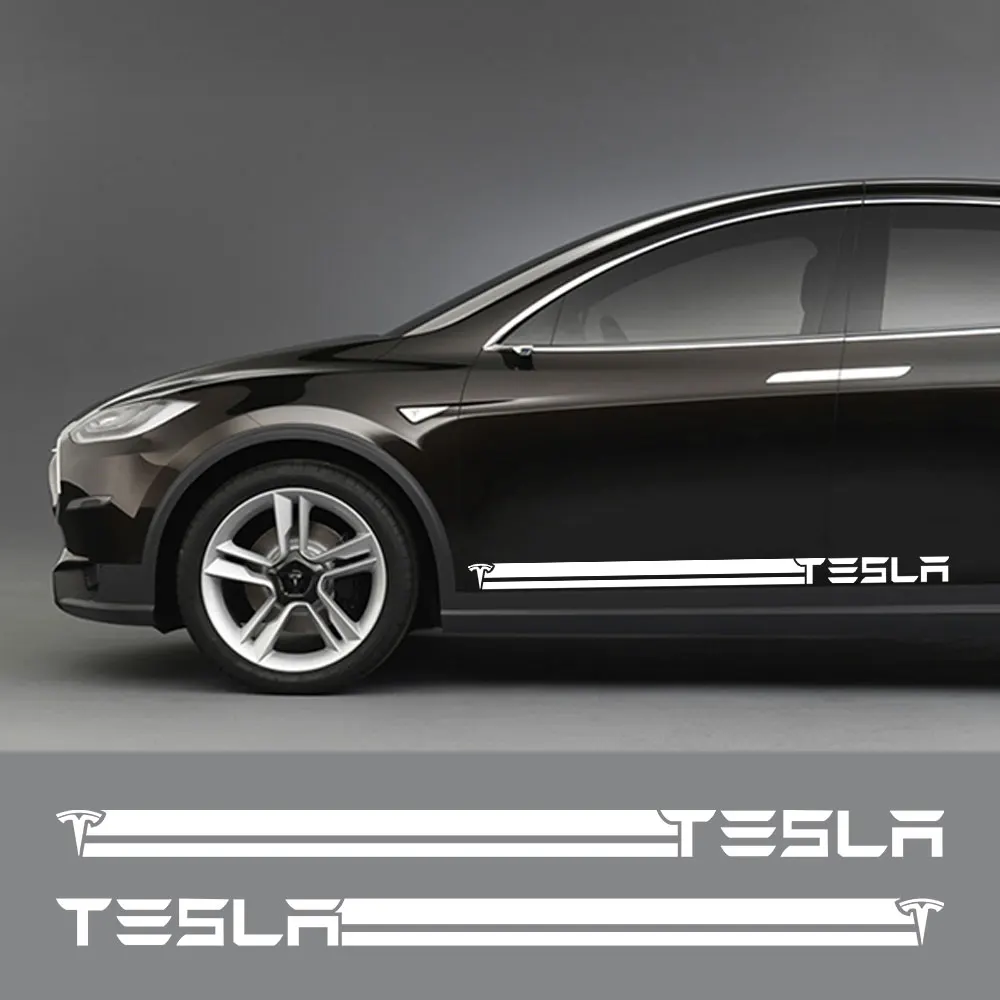 2GAB Par Tesla Model 3 S X P100D Auto Wraps Durvju Sānu malas Garas Svītras Uzlīmes Auto Ķermeņa Dekors Uzlīmes, Vinila Plēve Piederumi