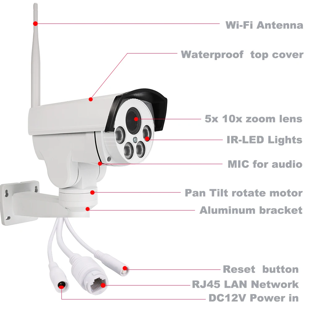 2MP 5MP Mājas Drošības CCTV Wifi IP 5X Kameru Pan Tilt Tālummaiņas Audio /Skaņu Ierakstīšanas Bezvadu Tīkla Kamera Nakts Redzamības H. 264/265