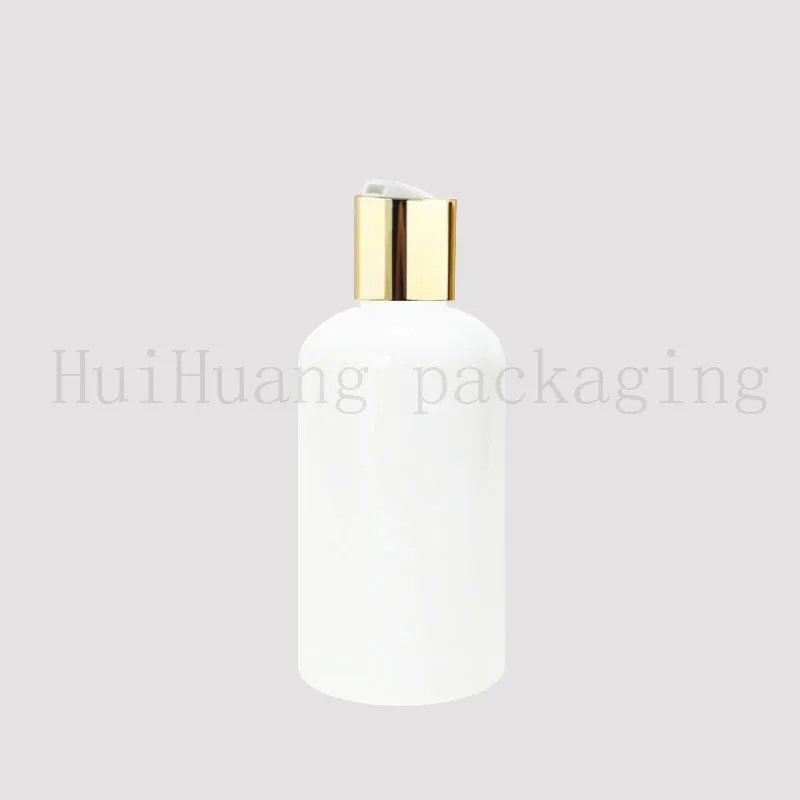30pcs 250ml apaļas baltas plastmasas tonera pudeles ar zelta skrūvējamiem vākiem,250cc tukšs dzintara ēterisko eļļu kosmētikas iepakojuma šampūnu