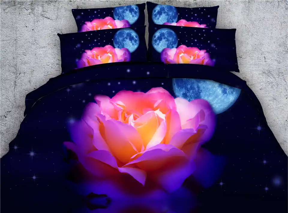 3D galaxy ziedu gultas komplekts mierinātājs sega sedz, gultas veļa dvīņu pilna karaliene, karalis cal king size Meitenes guļamistaba dekorēšana, violeta
