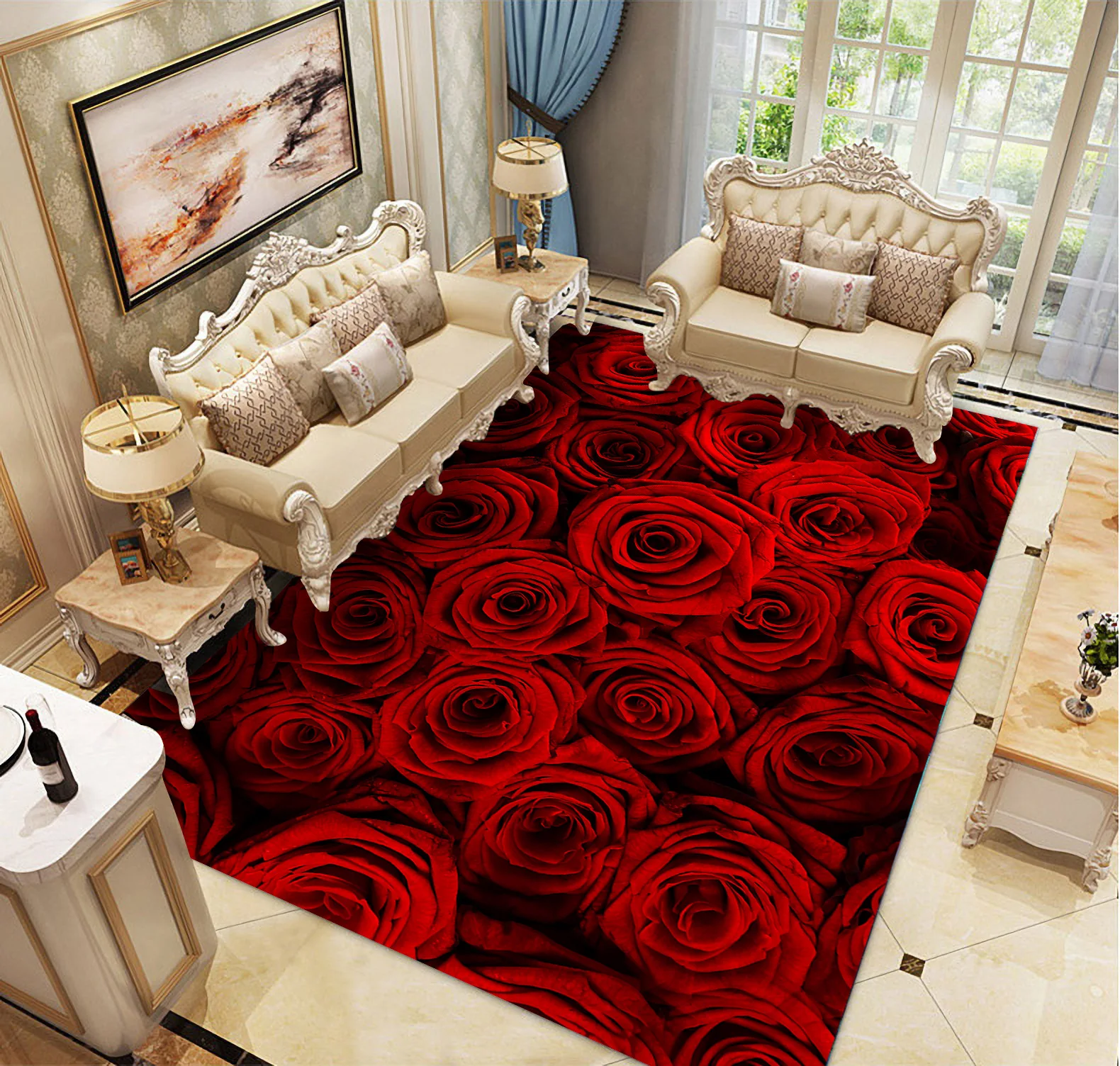 3D Rožu Ziedi sērijas Drukas Paklāji Pāriem Istabu paklājos Gaitenis, Grīdas Paklāji, Romantisku Valentīna Dienu, Mājas Dekoru Paklāju