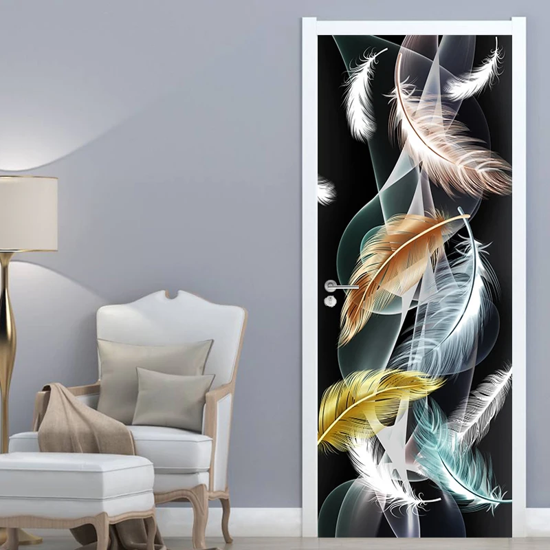 3D Stereoskopiskās Anotācija Dūmu Spalvu Durvju Uzlīmes, Modernās viesistabas, Guļamistabas Durvju Dekoru, sienas Sienas PVC pašlīmējošas Tapetes