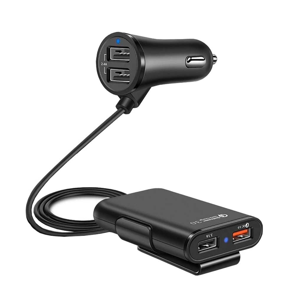 4) Ostas Auto Tālruņu Lādētāju Ātri Uzlādēt Automašīnas Lādētājs 1.7 m pagarinātāju Automašīnas Aizmugurējā Sēdekļa Uzlādes ar USB piepīpētāja Adapteris