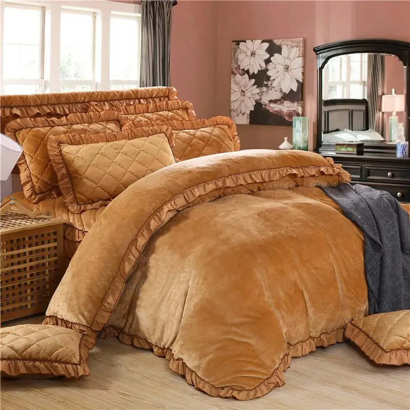 43 4gab Flaneļa quilting Princese stila luksusa gultas piederumi komplekti, queen, king size duvet cover set gultas svārki uzstādīt spilvendrāna gultasveļa