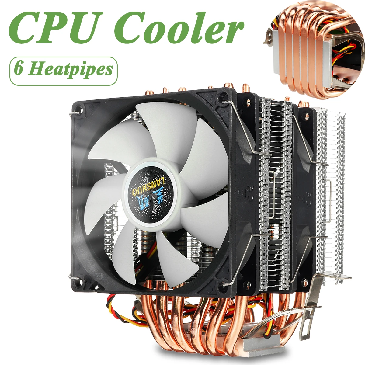 6 Siltuma Caurules CPU Dzesētāja X79 LGA2011 X99 Divējāda pusē Ventilatoru, Dzesētāju, Klusa Dzesēšanas Ventilatoru Heatsink Radiatoru par LGA 115X/1366/775 AMD