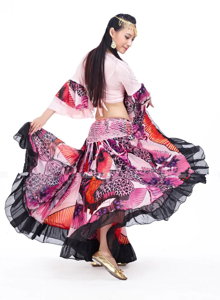 720 Grādu Ziedu Iespiesti Čigānu Svārki Vēdera Deju Cilšu Apģērbu Vēdera Deju Kostīmu Flamenko Drēbes Bezmaksas Piegāde