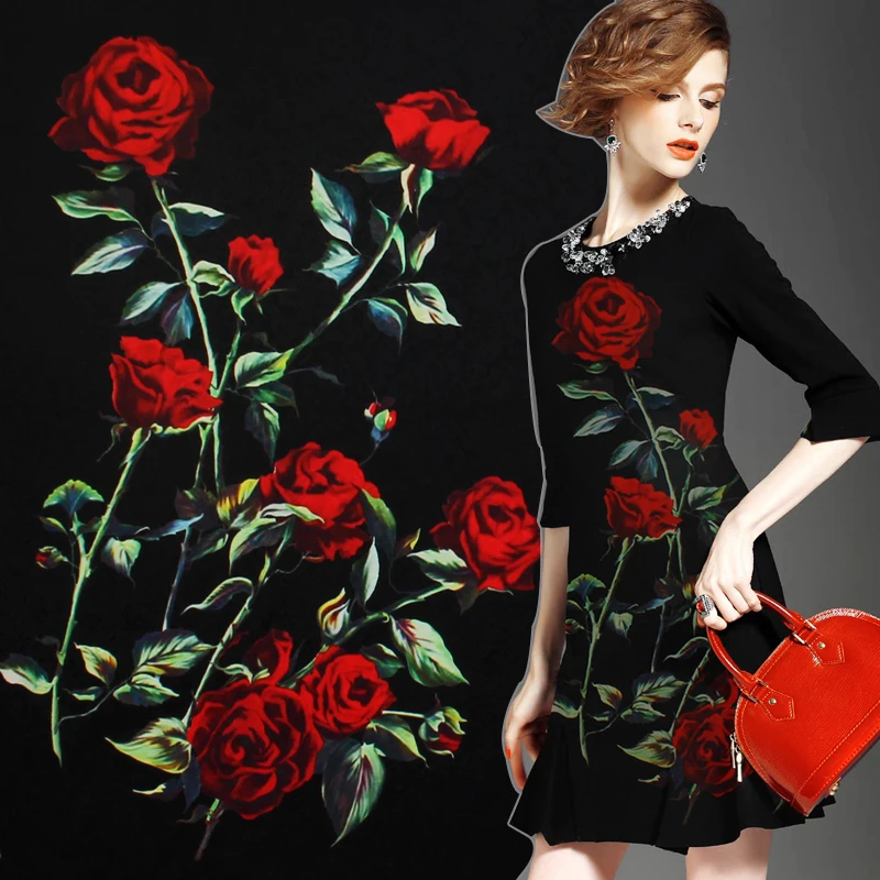 95CM/gab Platums 145CM sarkanu rožu Francija digitālās glezniecības žakarda auduma kleita cheongsam modes tissu ās metru spilgti audums