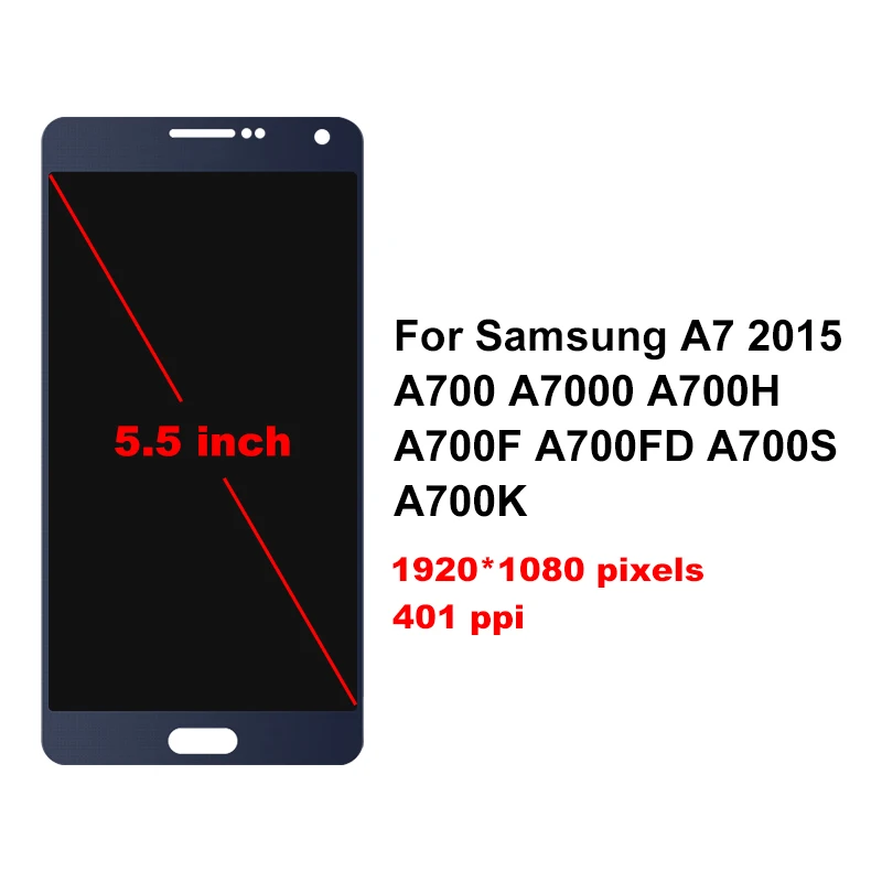 A700F LCD, Super AMOLED Samsung Galaxy A7. Gadam A700 A700F A700FD A7000 LCD Displejs, Touch Screen Rezerves Daļas A700H A700S