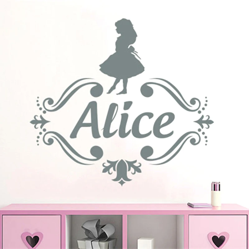 Alice in Wonderland Dekoru Personalizētu Nosaukums Vinila Sienas Decal Bērni Bērnudārzos Istabas Uzlīmēm Meitenēm, Personalizētu Nosaukums, Sienas Uzlīmes w575