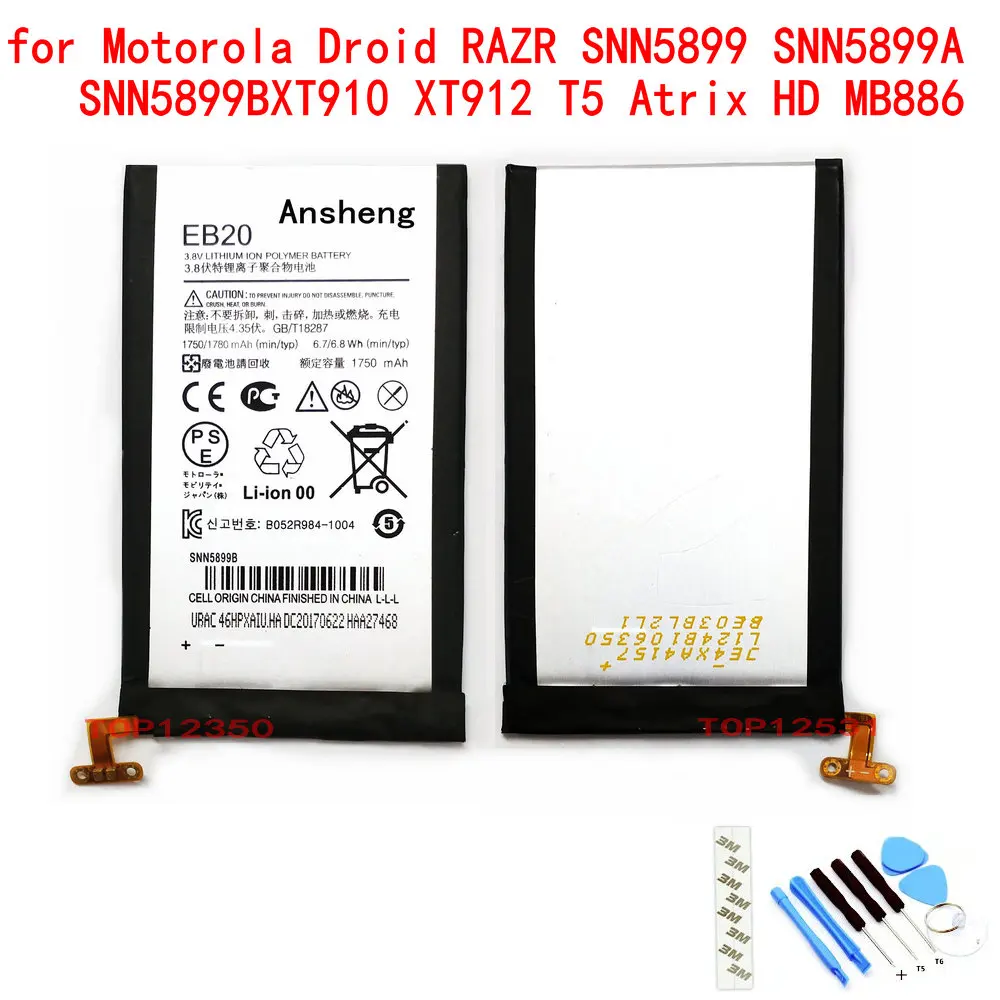 Ansheng Sākotnējā EB20 SNN5899B 1780mAh baterija Motorola Droid RAZR XT910 XT912 T5 Atrix HD MB886 Mobilais Tālrunis