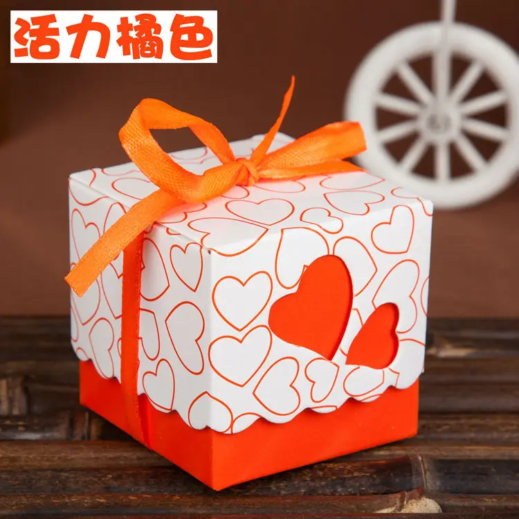 Apelsīnu Dubultā Sirds Kāzu Favor Kastes dāvanu kastes konfekšu kaste kāzu kaste ar Lenti Bezmaksas Piegāde