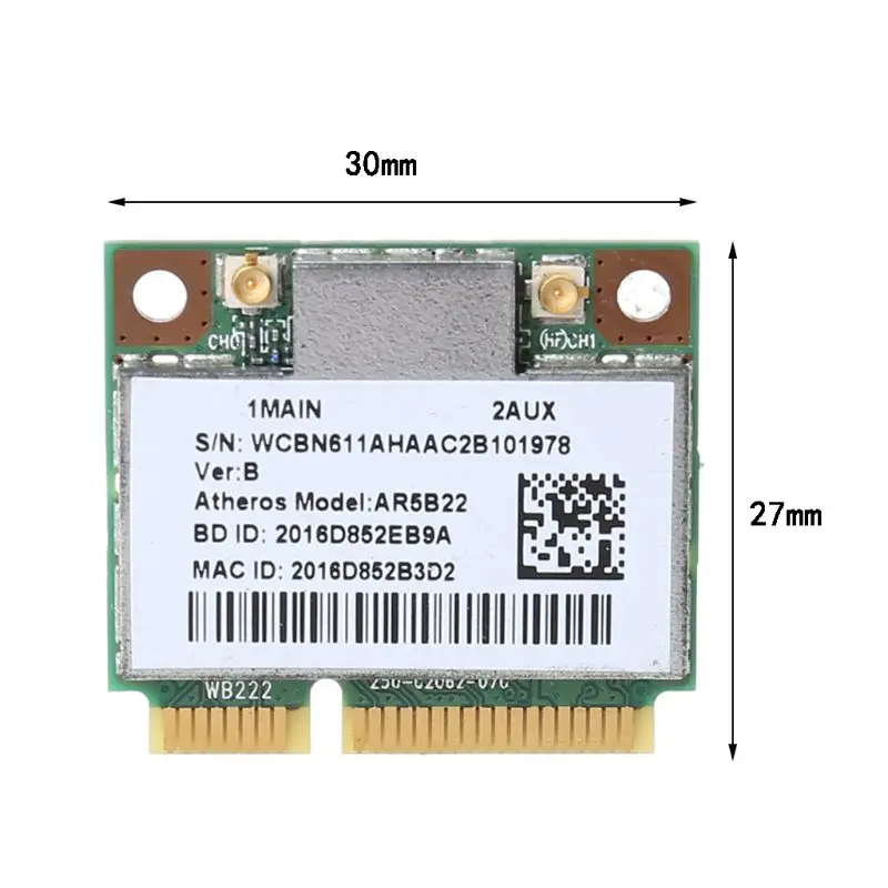 AR9462 AR5B22 WB222 Pusi Mini PCIe 300Mbps Bluetooth4.0 WLAN Wifi Bezvadu tīkla Kartes X6HA