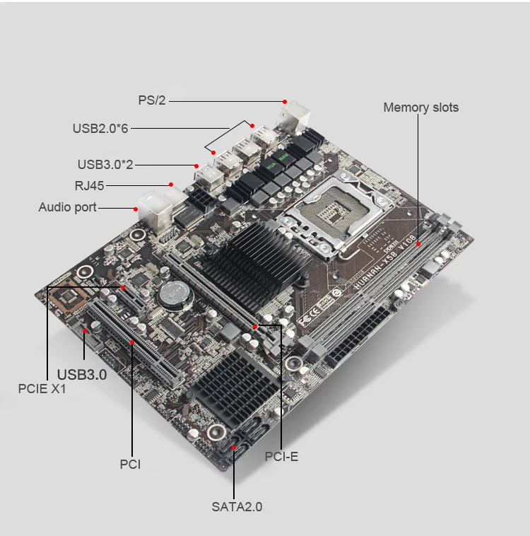 Atlaides zīmola mātesplati komplektā HUANAN ZHI X58 LGA1366 mātesplati ar CPU Intel Xeon X5660 2.8 GHz RAM 8G(2*4G) DDR3 REG ECC