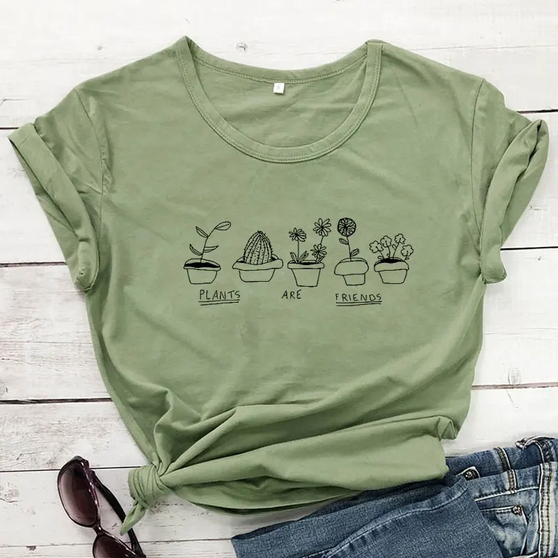 Augi Ir Draugi Kokvilnas T-krekls Funny, Crazy Augu Dāma Dāvanu T Gudrs Sievietēm Dārza Vegāns Top Tee Kreklu Camiseta