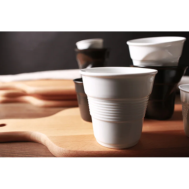 Augstas Kvalitātes Keramikas Īss Porcelāna Kafijas Krūzes Black Matt White Eiropas Stila Brokastis Piena Tējas Tase Origami Tases Drinkware