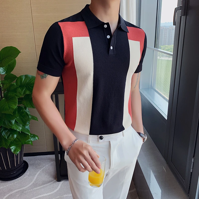 Augstas Kvalitātes Vasaras Polo Krekls Vīriešiem Kontrasta Krāsas Slim Fit Īsām Piedurknēm Vīriešu Polo Krekls Savukārt Apkakle Gadījuma Polo Homme 3XL-M