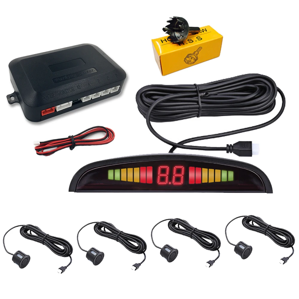 Auto Auto Parktronic LED Parkošanās Sensors + 4 Sensori, Atpakaļgaitas Backup Automašīnu Stāvvieta Radara Uzrauga Detektoru Sistēma Displeja Apgaismojums