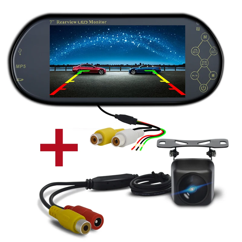 Auto ne-gaismas nakts redzamības atpakaļgaitas atpakaļskata kamera ar 7 collu auto atpakaļskata spogulis ccd video automātisku novietošanas monitors