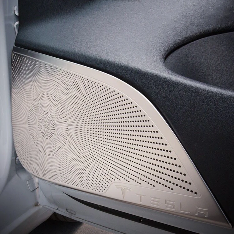 Automašīnu durvju pīlārs Skaļruņa vāks metāla Emblēmas Nozīmīti, uzlīmi, par Tesla Model 3 Auto audio paneļa Aizsargs apdares dizains, uzlīmes