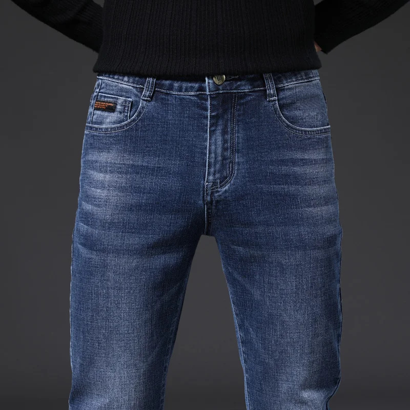 BAO SHAN augstas kvalitātes kokvilnas vīriešu aprīkots denim džinsi ir 2021. pavasara zīmolu apģērbu klasiskās izšūšanas jauniešu modes slim jeans
