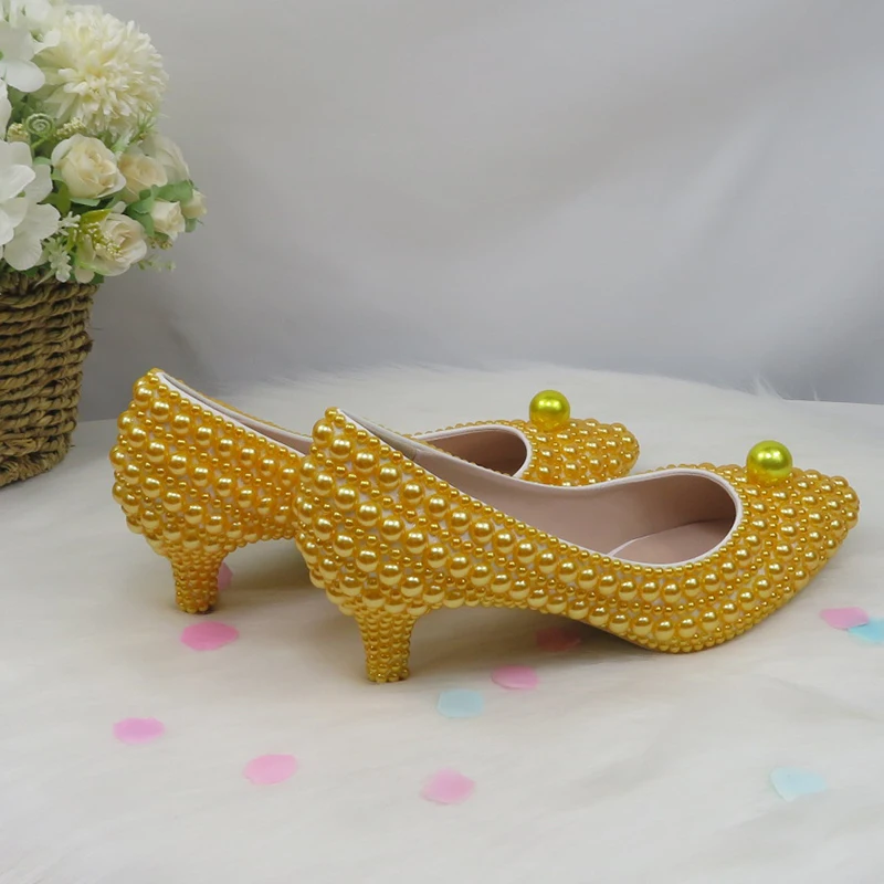 BaoYaFang Dzeltena Pērle sieviešu kāzu kurpes ar atbilstošas somas Līgava Augstiem papēžiem dāmas puse kleita kurpes sieviete Norādīja Toe Sūkņi