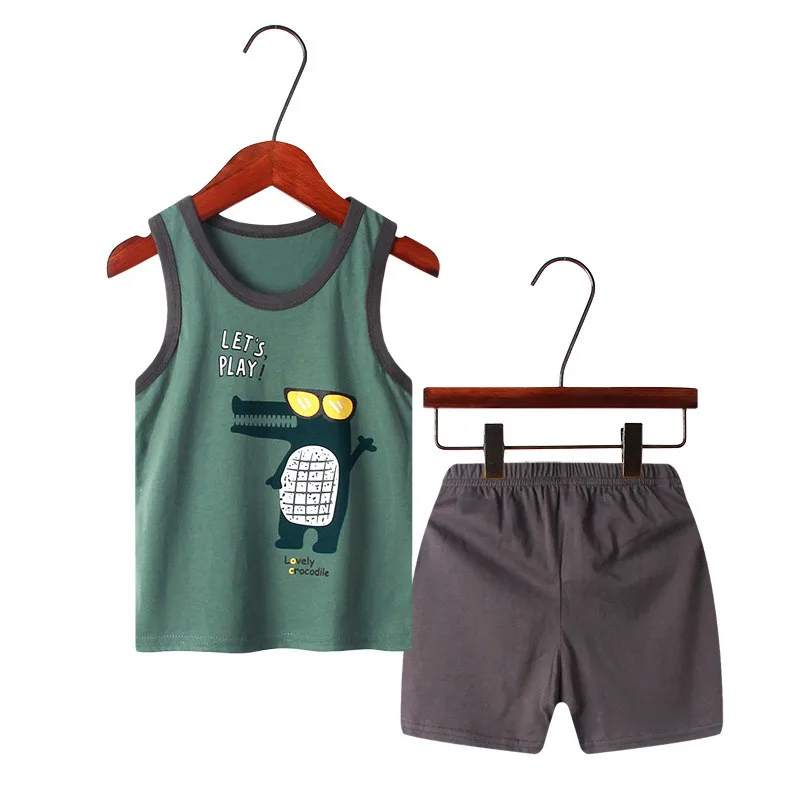 Bērnu īsām piedurknēm Kokvilnas Komplekti, Atpūtas Sporta Zēnu T-krekls + Bikses Komplektus Toddler Apģērbu Puiku Drēbes 1-7Years