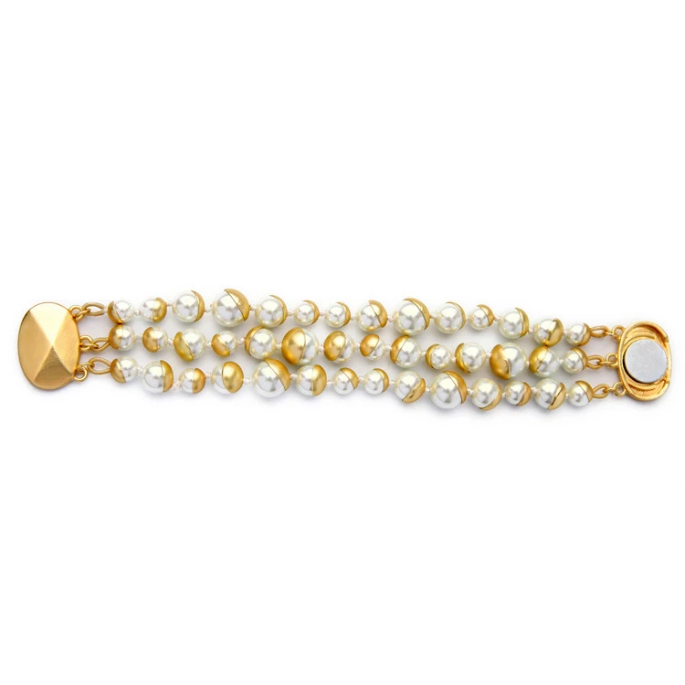 Chunky Moderns Rotaslietas Elegantas Dāmas Vintage Imitētu Pērle Matēts Zelta Rokassprādzi Magnētu Aizdare Fāzēm, Aproces Aproce