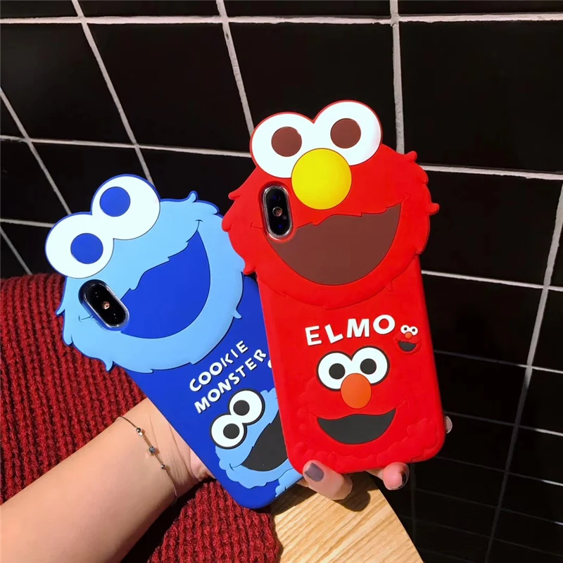 Cute Karikatūra 3D Sīkfailu Monstriem Elmo Tālrunis Lietā par iPhone 6s 6 7 8 Plus X XR XS MAX Mīksta Silikona Gumijas Vāciņu Būtiska Coque Capa
